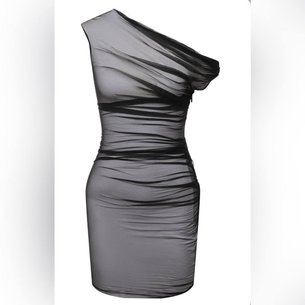 AUTH NWT Vintage Rare VERSACE Black Mesh Dress 10 46 Asymmetrical sheer Archive
